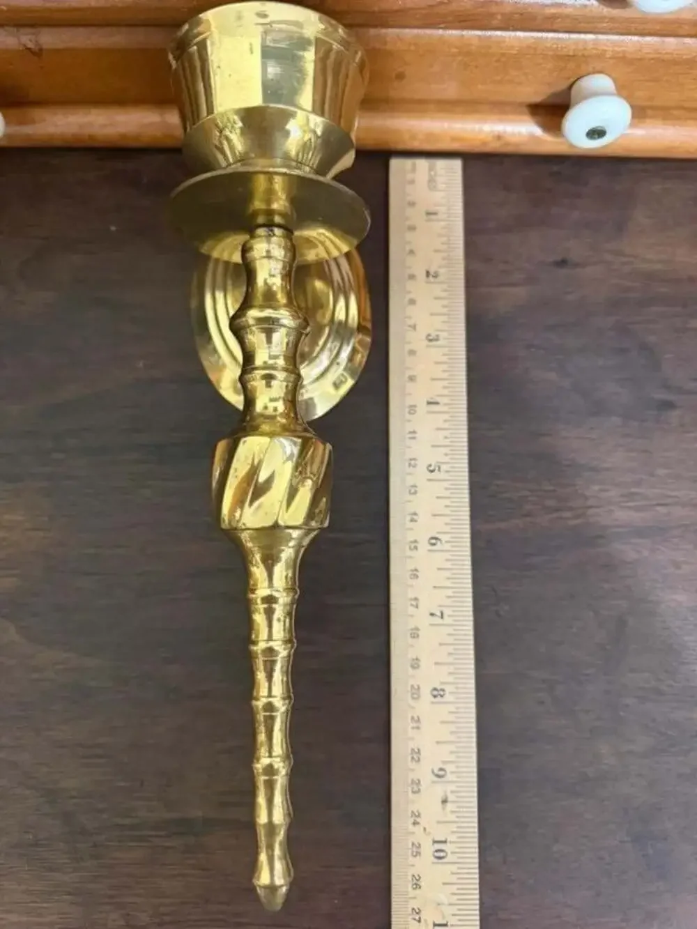 Pair of Vintage Solid Brass Wall Sconce Candle Holders with Swirl Detail